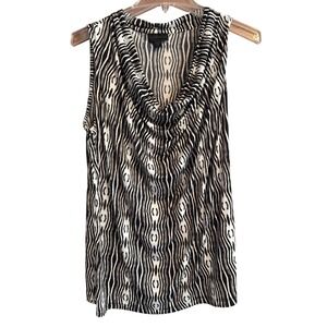 Worthington Womens Sleeveless Cowl Neck Top Size L Black White Zebra Print